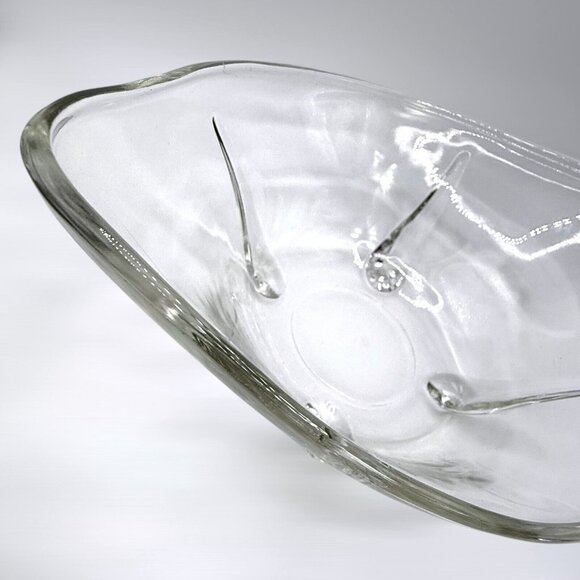Vintage Clear Glass Footed Oval Teardrop Bowl - Picture 4 of 7